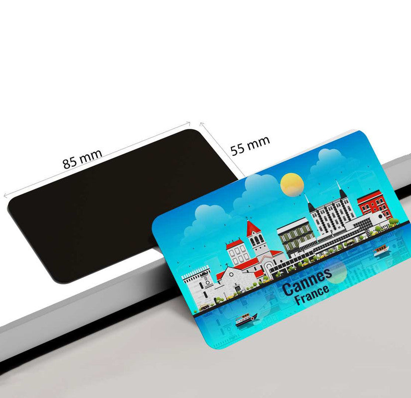 dhcrafts Rectangular Rubber Fridge Magnet / Magnetic Card Blue France Cannes Design Pack of 1 (8.6cm x 5.4cm)